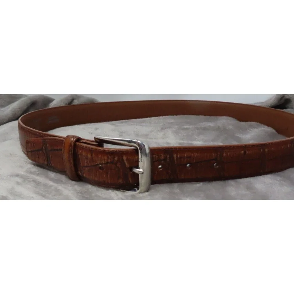 Vintage Brighton Unisex Brown Leather Silver Buckle Croc Embossed Belt‎ Size 40